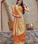 Yellow woven banarasi silk saree with blouse