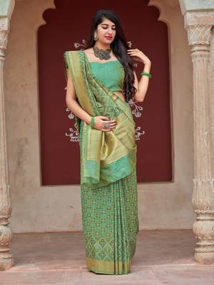 Green woven banarasi silk saree with blouse 1