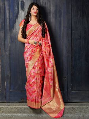Pink woven banarasi silk saree with blouse 1