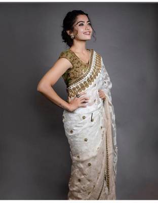 White Embroidered Georgette Saree With Blouse 1