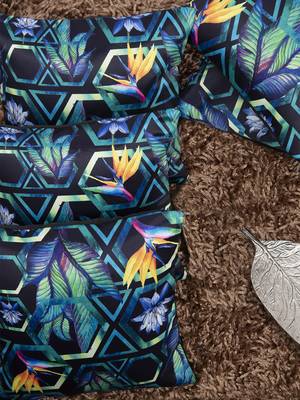 Blue Set of 5 Geometric Square Cushion Covers 1