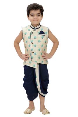 White printed cotton boys-dhoti-kurta 1