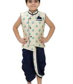 White printed cotton boys-dhoti-kurta