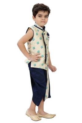 White printed cotton boys-dhoti-kurta 2