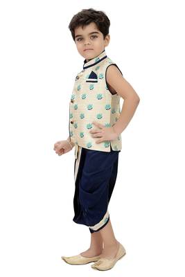 White printed cotton boys-dhoti-kurta 3