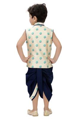 White printed cotton boys-dhoti-kurta 4