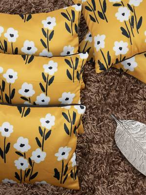 Mustard Yellow Set of 5 Floral Square Cushion Covers 1