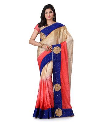 Pink Embroidered Jacquard Saree With Blouse 1