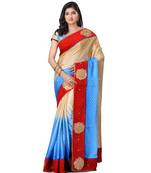 Turquoise Embroidered Jacquard Saree With Blouse
