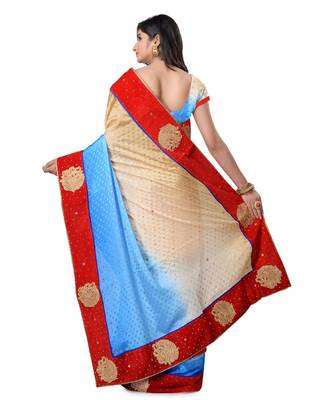 Turquoise Embroidered Jacquard Saree With Blouse 3