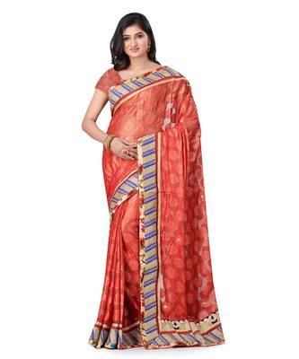 Brown Embroidered Jacquard Saree With Blouse 1