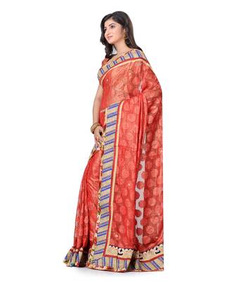 Brown Embroidered Jacquard Saree With Blouse 2