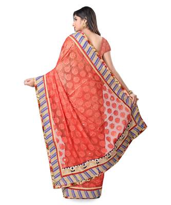 Brown Embroidered Jacquard Saree With Blouse 3
