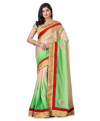Green Embroidered Jacquard Saree With Blouse 1