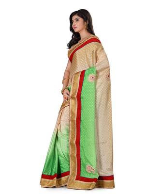 Green Embroidered Jacquard Saree With Blouse 2