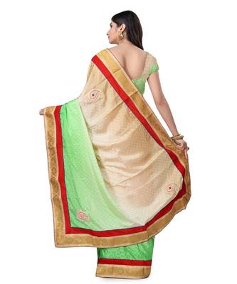 Green Embroidered Jacquard Saree With Blouse 3