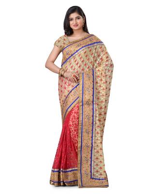 Beige Embroidered Brasso Saree With Blouse 1