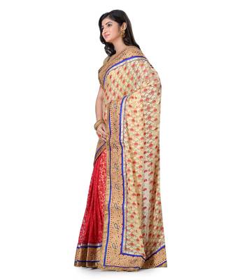 Beige Embroidered Brasso Saree With Blouse 2