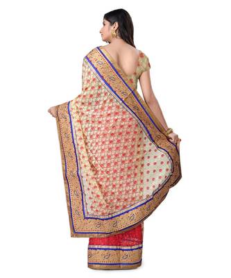 Beige Embroidered Brasso Saree With Blouse 3