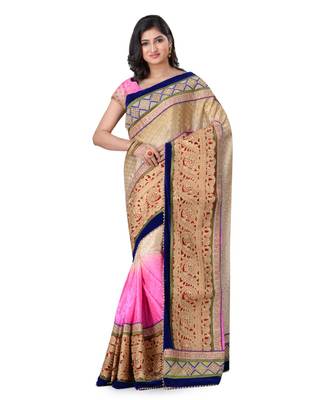Pink Embroidered Jacquard Saree With Blouse 1