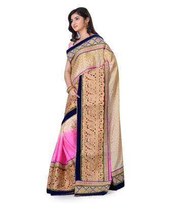 Pink Embroidered Jacquard Saree With Blouse 2
