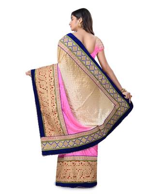 Pink Embroidered Jacquard Saree With Blouse 3