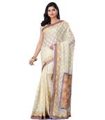 Off White Embroidered Jacquard Saree With Blouse