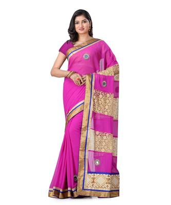 Magenta Embroidered Georgette Saree With Blouse 1