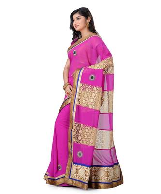 Magenta Embroidered Georgette Saree With Blouse 2