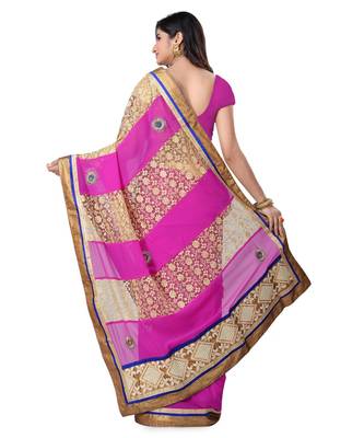Magenta Embroidered Georgette Saree With Blouse 3