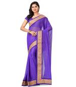 Blue Embroidered Georgette Saree With Blouse