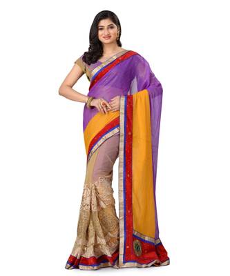 Yellow Embroidered Georgette Saree With Blouse 1