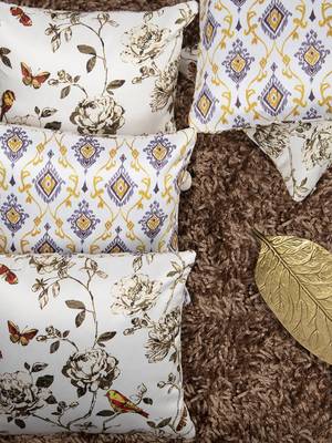 Off-White Set of 5 Floral Square Cushion Covers 1