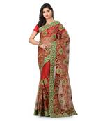 Red Embroidered Super_Net Saree With Blouse