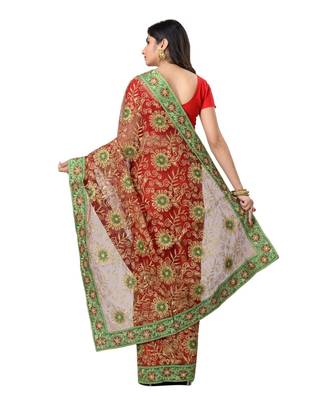 Red Embroidered Super_Net Saree With Blouse 2
