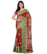 Red Embroidered Super_Net Saree With Blouse