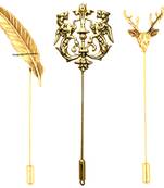 Mahi Gold Plated Trendy Combo of Lion,Leaf and Deer Lapel Pin Brooch CO1105073G