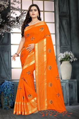 Yellow Embroidered Silk Saree With Blouse 1