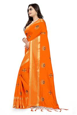 Yellow Embroidered Silk Saree With Blouse 2