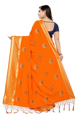 Yellow Embroidered Silk Saree With Blouse 4