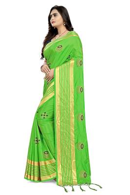 Green Embroidered Silk Saree With Blouse 2