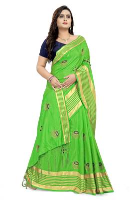 Green Embroidered Silk Saree With Blouse 3