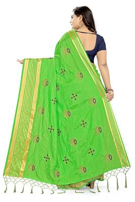 Green Embroidered Silk Saree With Blouse 4