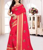 Pink Embroidered Silk Saree With Blouse