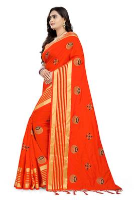 Orange Embroidered Silk Saree With Blouse 2