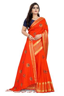Orange Embroidered Silk Saree With Blouse 3