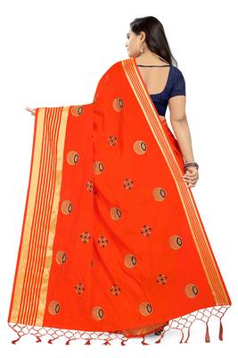 Orange Embroidered Silk Saree With Blouse 4