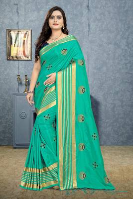 Blue Embroidered Silk Saree With Blouse 1