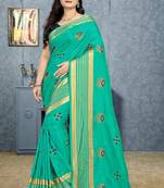 Blue Embroidered Silk Saree With Blouse