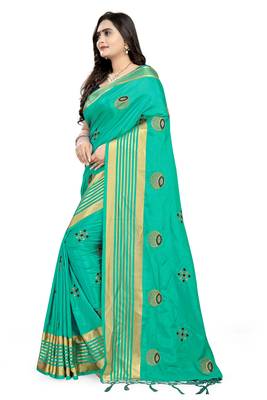 Blue Embroidered Silk Saree With Blouse 2